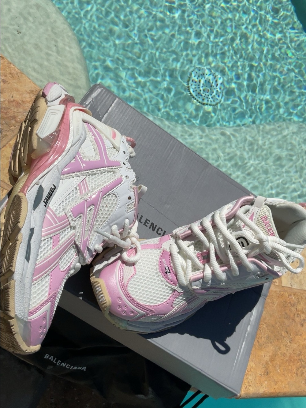 Balenciaga Kids White & Pink Chunky Mesh Sneakers